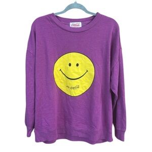 Wildfox purple wine x Coca-Cola Smiley Face Sweatshirt Enjoy Coke NWT size L
